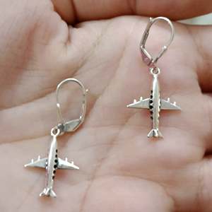 Navya Craft 925 Sterling <b>Silver</b> Handmade Aeroplane <b>Earrings</b> Cute <b>Dangle</b> Drop Design for Women Gold for Christmas Anniversary - Product Image 4