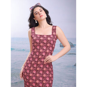 Vestido de fiesta elegante ajustado sin mangas con cuello cuadrado y estampado Floral para mujer, tejido pesado importado estirable por debajo de la rodilla - Product Image 3