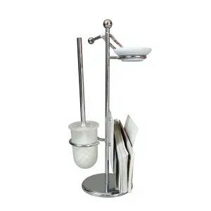 Porte-brosse de toilette avec colonne en acier chromé et tasse en verre dépoli, accessoire de salle de bain élégant et minimaliste fabriqué en Italie - Product Image 2
