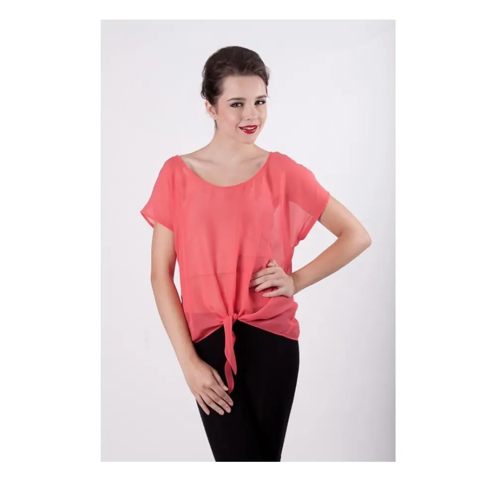Casual Apparel Thailand Factory CORAL RED Lady short Sleeve Blouse Slim Pink Color Ready To Ship Free Size Oversized Tshirt