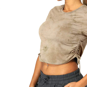 Women's Stylish Crop <b>Tops</b> and T-Shirts with Custom Logo Solid Color <b>Short</b> <b>Sleeves</b>-<b>Knitted</b> Fabric - Product Image 5