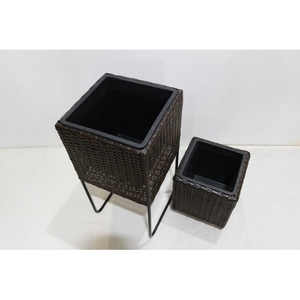 Artex Dong Thap Set 2 PE Rattan <b>Planters</b> on Metal Stand for Indoor Outdoor Plants - Product Image 6