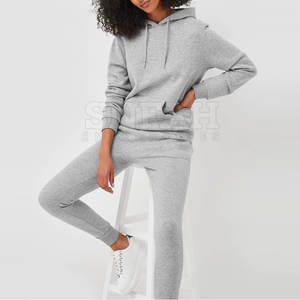 Ensemble de jogging en coton 2 pièces pour femmes de grande taille en toile de couleur unie Activewear Casual Style Winter Tracksuit - Product Image 6