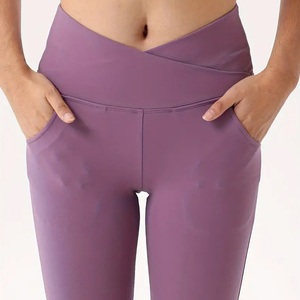 Cross High Waist High Stretch Lifting Side Fitness Casual Pants With Pockets Flare <b>Legging</b> - Product Image 4