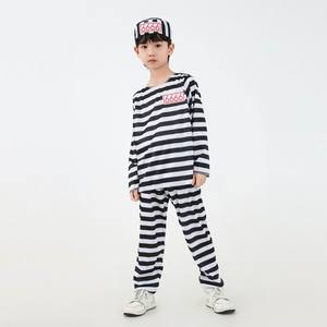 囚人コスチューム子供服ストライプ柄男の子女の子黒白刑務所テーマキッズクラシック - Product Image 2