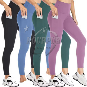 Leggings de sport et de yoga pour femmes, taille mi-haute, respirants, pleine longueur, en polyester doux, avec poche, pour la gym et le fitness, personnalisables en gros - Product Image 1