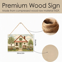 Décoration murale rustique en bois style ferme 30x20cm, panneau paysage en MDF avec corde de jute, imprimé Gingham style campagne, pour la maison et le jardin