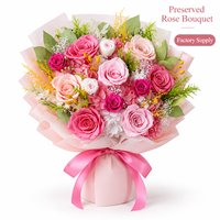 Bouquet de roses éternelles en gros avec ours en peluche, cadeau floral durable pour la Saint-Valentin, approvisionnement en vrac personnalisé