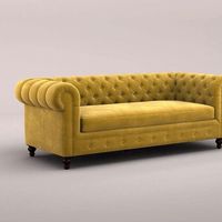 Sofá de 3 Plazas de Terciopelo Amarillo Mostaza de Alta Calidad y Estilo Moderno Simple para Hogares, Hoteles, Restaurantes y Villas