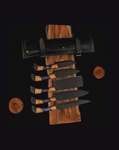 Ensemble de couteaux de chef en acier à haute teneur en carbone forgé à la main en gros avec manche en bois Utilisation en restaurant Comprend un sac en cuir Couteaux à découper la viande - Product Image 6