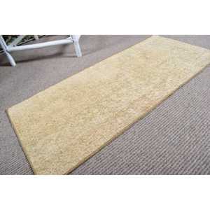 Vintage Small Rug 1.5x3.3 ft (45x102 cm), Turkish <b>Yellow</b> Moroccan <b>Wool</b> Rug - Product Image 5