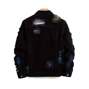 Veste en jean vintage déchirée et délavée à l'acide pour homme, col montant, boutonnée, streetwear écologique, vente en gros de haute qualité - Product Image 2