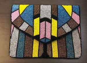 Bolso de Mano Tipo Clutch con Cuentas de Semillas de Lujo, Colorido con Múltiples Rayas, con Cuentas de Cristal Bordadas a Mano y Cadena Desmontable - Product Image 4