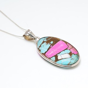 Collar con Colgante de Piedra Preciosa de Algodón de Azúcar, Colgante Ovalado de Plata de Ley 925, Joyería de Piedra Preciosa Estilo Turquesa Hecha a Mano, Regalo para - Product Image 5