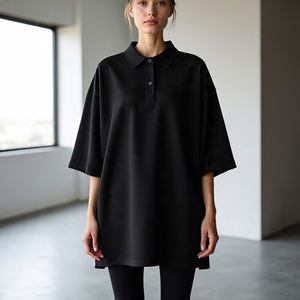 เสื้อโปโลทรงหลวมเปิดไหล่สำหรับผู้หญิงเสื้อโปโลผ้าคอตตอนผ้าโพลีเอสเตอร์แนว100% สำหรับใส่ในฤดูร้อน - Product Image 2