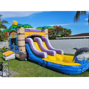 Eco Friendly PVC <b>Inflatable</b> Bouncer Palm Tree Bouncy Castle Water Slide Combo Commercial Outdoor Jumping <b>House</b> Kids - Product Image 3