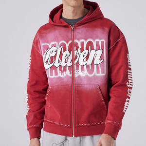 High-quality Manufacturer <b>Red</b> Customizable Washed Printed Zipper Pullover with Pocket for <b>Men</b> - Product Image 6