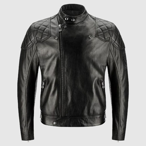 Veste en cuir noir d'hiver OEM Veste de motard en cuir d'agneau brun pour hommes Veste de moto en cuir véritable pour hommes - Product Image 5