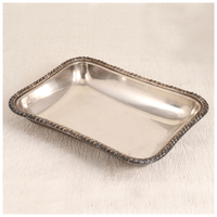 Bandejas de Metal modernas de gran venta con mango de hoja, acabados dorados y azules, decoración ecológica para boda Diwali, mesa de comedor, bandeja para servir