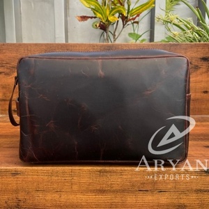 Kit de afeitado de viaje colgante grande al por mayor para hombres Kit Dopp de cuero genuino neceser de cuero de vaca bolsas de cosméticos para mujeres - Product Image 1