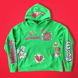 hoodies <b>Men</b> Hoodie <b>Green</b> Artistic Graphic Print Love Pullover Streetwear Angel Teddy Design Hooded Sweatshirt Bold Fashion - Product Image 2