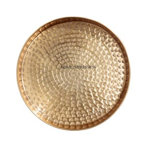 Bandeja para servir alimentos de forma redonda pulida dorada de aluminio, bandeja decorativa para servir alimentos con patrón de aspecto único de la mejor calidad a la venta - Product Image 4