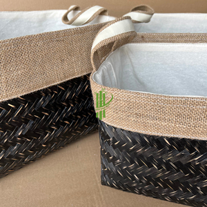 ตะกร้าเก็บหญ้าทะเลทำด้วยมือทำด้วยมือทำจากไม้ไผ่ทรงรีผักจัดห้องครัวพร้อมที่จับตะกร้าหญ้าทะเล - Product Image 4