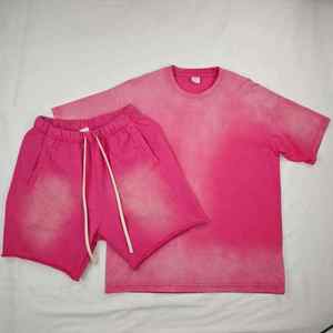 Vêtements de sport en coton à manches courtes pour hommes, à la mode, avec logo personnalisé, applique, broderie et imprimé, ensemble court pour l'hiver - Product Image 5