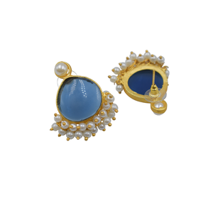 Nuevo fabricante de pendientes Proveedor Pendientes redondos de piedra natural inoxidable chapados en oro de 18K - Product Image 3