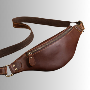 กระเป๋าคาดเอวหนังแท้สไตล์วินเทจสำหรับทุกเพศกระเป๋าคาดอกเดินทาง - Product Image 4