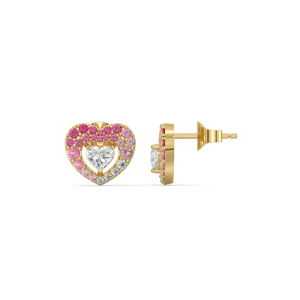 Heart Cut Diamond <b>Stud</b> Earrings 18K Gold Plated Pink Gemstone Romantic Women's Jewelry Engagement Style - Product Image 2