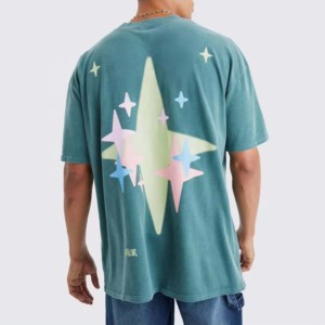 เสื้อยืดแฟชั่นทรงโอเวอร์ไซส์สำหรับผู้ชาย ลายพิมพ์วินเทจ ผ้าถักย้อมสีแบบแอซิดวอช 100% ผ้าฝ้าย ระบายอากาศได้ดี เป็นมิตรต่อสิ่งแวดล้อม เหมาะสำหรับฤดูร้อน - Product Image 3