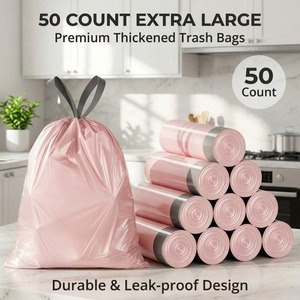Sacs poubelles de cuisine anti-fuite avec cordon de serrage, roses, pour déchets alimentaires, sacs en plastique HDPE jetables, usage domestique, fabriqués en Chine - Product Image 3
