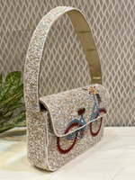 Sac à bandoulière perlé grande capacité, durable, broderie artisanale, luxe, soirée, mariée, doublure satinée, écologique, export mondial
