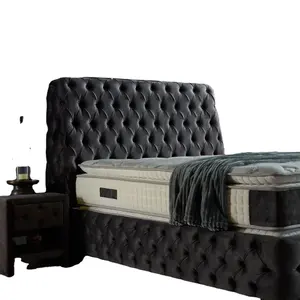 Стильный современный комплект кровати размера «King-Queen Size», матрас, основание для изголовья, гидравлическая оттоманка, система хранения со скамейкой и тумбочкой