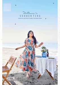 Viscose Premium Chiffon with Digital Prints with Fancy <b>Brooch</b> One Piece Dress - Product Image 4