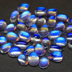 Lot de cabochons en pierre de lune arc-en-ciel naturel-bleu pierre de lune flashy ovale et poire-pierres lâches lisses pour elle - Product Image 1