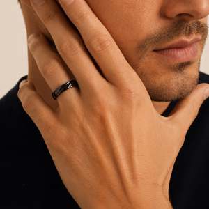 Jeulia Men's Classic <b>Black</b> Bypass Wave Wedding Band-Rose Gold Plated Adjustable Fashion <b>Ring</b> - Product Image 6