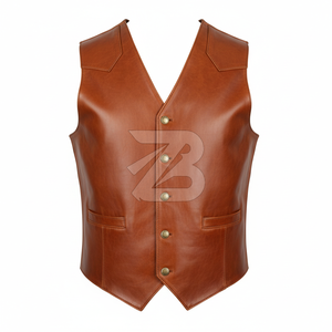 Chaleco de Cuero Genuino para Hombre al por Mayor, Cuello en V, Cierre Frontal con Cremallera, Estilo Biker Minimalista, Marca Privada OEM - Product Image 5
