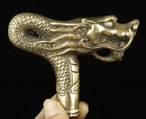 ไม้เท้าเดินหัวรูปปั้นมังกรทองสัมฤทธิ์ทำด้วยมือแบบเก่าแก่จากประเทศจีน - Product Image 2