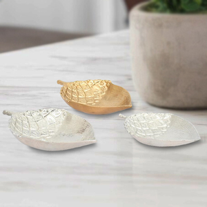 Large Leaf Shape Bowl Sets With Brass <b>Gold</b> Finished Used for Table Top Display Home Decor Manufacturer - Product Image 5