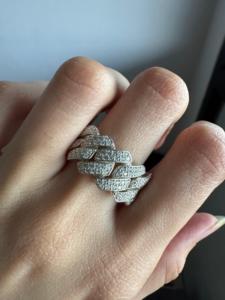 Anillo de bodas de oro blanco sólido de 18 quilates, anillo de enlace cubano de Mónaco de diamante natural helado de 10mm en plata y chapado en rodio para mujer - Product Image 6