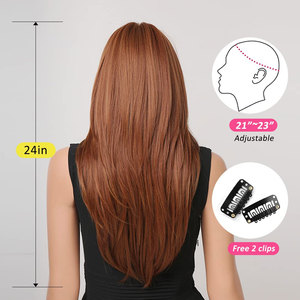 Perruque blonde de mode avec des racines foncées postiche synthétique droite longue couche pour les femmes fibre douce saine facile cuivre marron - Product Image 3