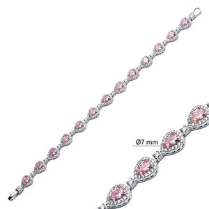 Pera gota corte rosa cuarzo CZ piedra delicada venta al por mayor hecho a mano turco 925 pulsera de tenis de plata esterlina - Product Image 2