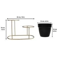 Pot Tanaman Desain Modern Ramah Lingkungan dari Bahan Besi dengan Set Pot Ganda untuk Rumah & Taman, Pot Logam Hitam untuk Meja