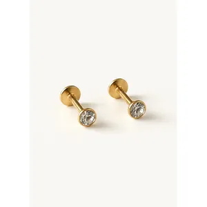 <b>Titanium</b> Round Bezel <b>Stud</b> Earrings - Product Image 1