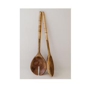 Serveur à salade en bois émaillé, service à salade en bois poli avec plateau rond de service, serveurs assortis Offre Spéciale - Product Image 3