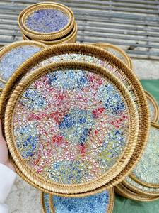 ถาดเสิร์ฟหวายทรงกลมแบบคลาสสิก,ถาดฝังมุกและหวายสำหรับใส่ของในบ้านและจัดระเบียบ - Product Image 5