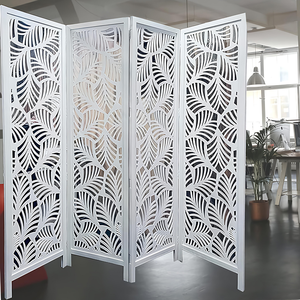 Separador de ambientes de madera blanqueada, biombo moderno de 4 paneles con acabado envejecido, decoración artesanal para el hogar - Product Image 3