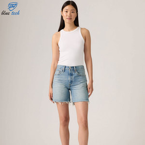 Shorts Vaqueros Cargo de Mezclilla Lavada Transpirable de Cintura Alta para Mujer, Logotipo Personalizado y Diseño Impreso, Suministro al por Mayor para Verano - Product Image 1